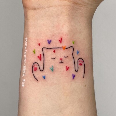 AnOtherTattoo纹身贴猫咪爱心