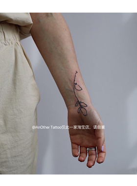 AnOther草本仿真线条极简花手臂纹身贴女买一送一不反光持久两周