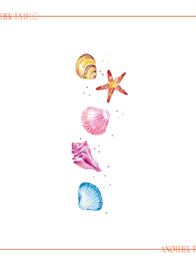 AnOther Tattoo彩色蜡笔风海洋彩色星星贝壳纹身贴买一送一防水
