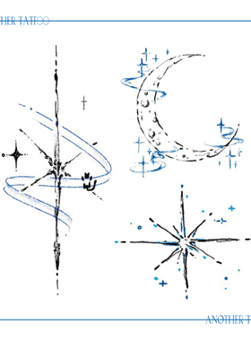 AnOther Tattoo彩色ins风双子幸运星月亮手臂纹身贴买一送一防水