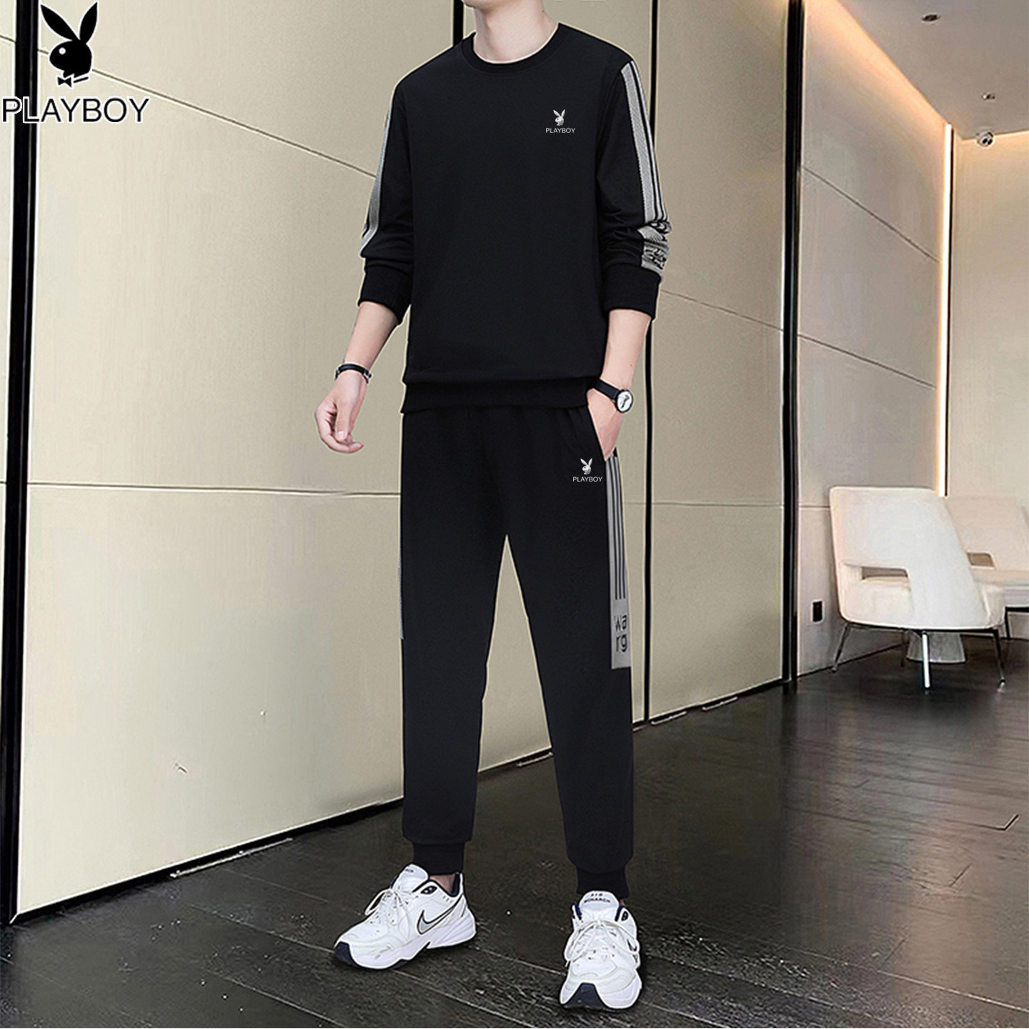 花花公子休闲运动套装男春秋新款时尚潮流冬季加绒两件套简约卫衣,男装,休闲运动套装,淘宝优惠券,粉丝福利购,淘宝优惠卷