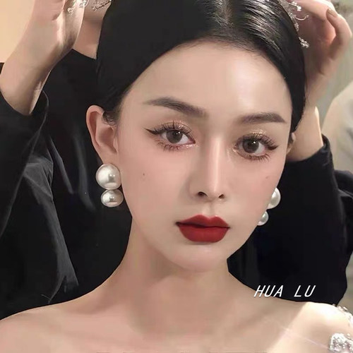HUALU轻奢法式复古超大颗珍珠耳钉