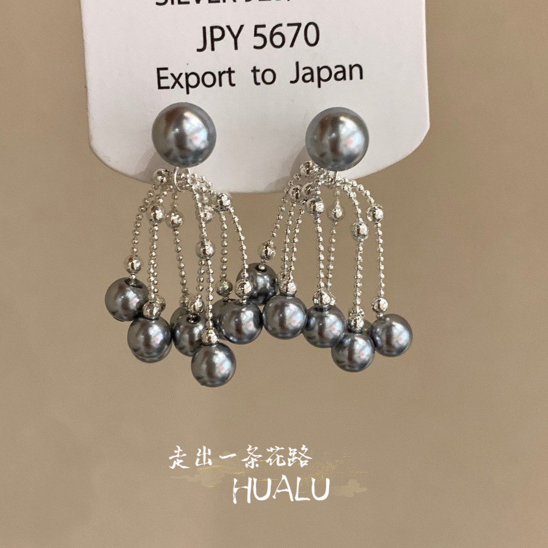 HUALU-流动银河～清冷灰色珍珠流苏轻奢高级感独特耳环蚊香盘耳夹,饰品/流行首饰/时尚饰品新,耳环,淘宝优惠券,粉丝福利购,淘宝优惠卷