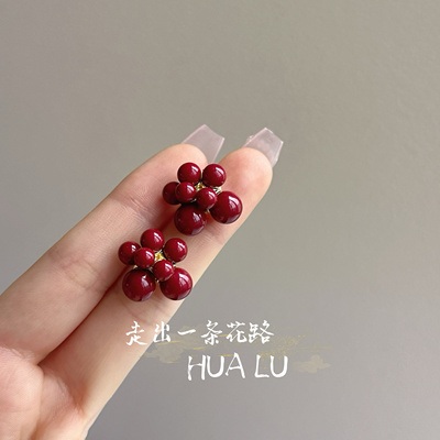 HUALU-暗红色烟花～复古港风耳饰