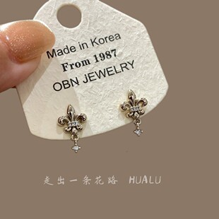 HUALU-圣迹鸢尾～韩系简约咖啡金小巧耳钉轻奢精致冷淡风耳环耳夹