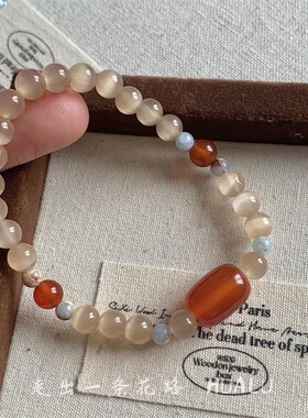 HUALU-杏花微红～新中式红玛瑙猫眼珠手串复古国风气质显白手饰女