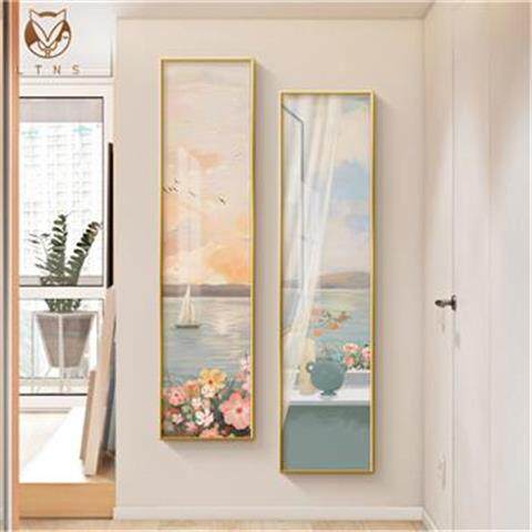 北欧风景入户门玄关装饰画简约窄长条背景墙挂画走廊过道壁画竖版