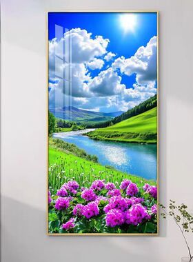 入户玄关装饰画现代简约山水风景壁画客厅竖版田园风走廊过道挂画