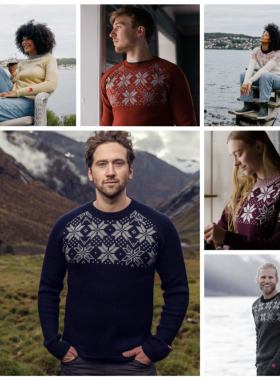无性别 挪威户外UL 100%羊毛 复古雪柄提花插肩袖针织衫 毛衣
