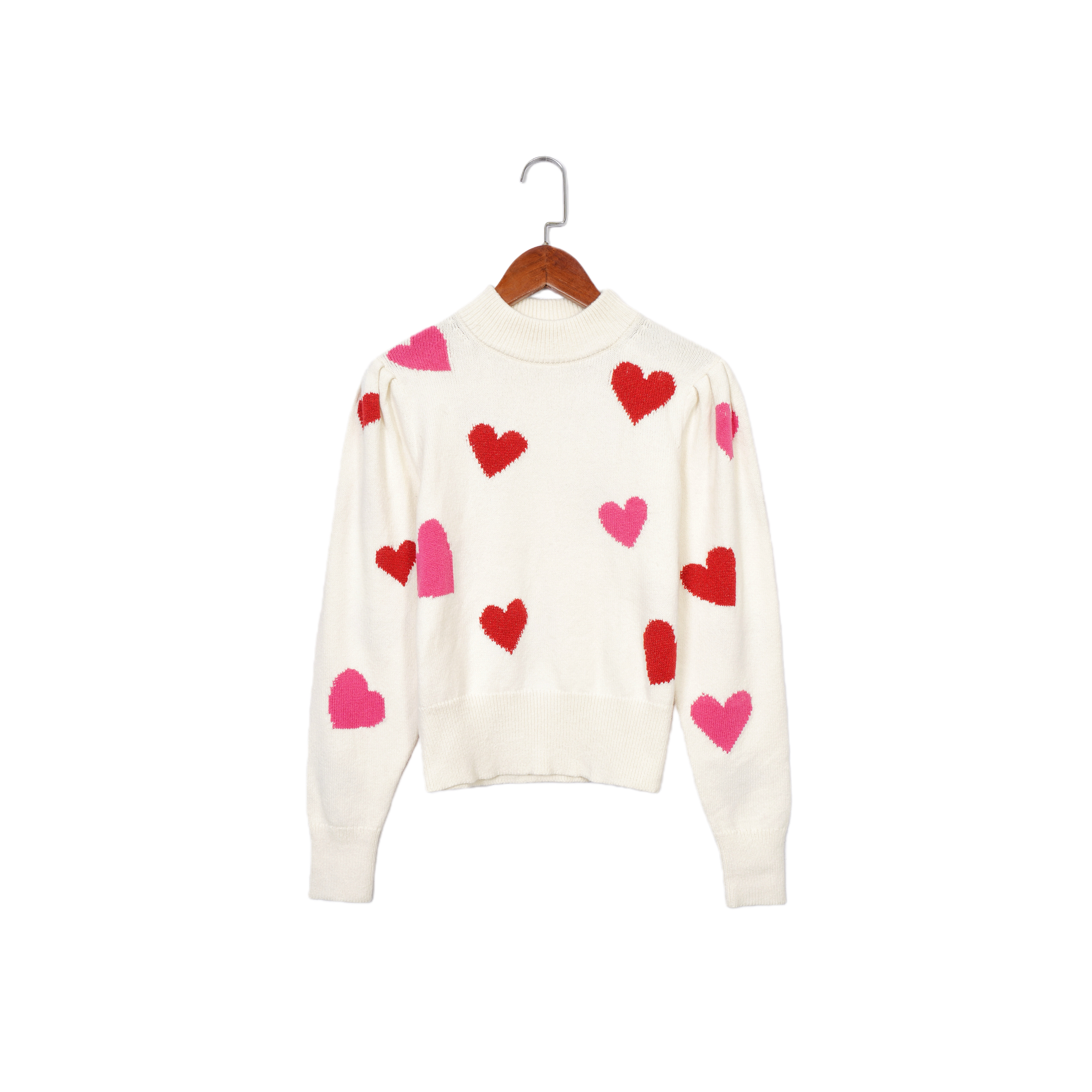 纽约轻奢KS白色爱心高领针织衫