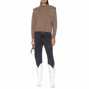 假两件针织衫 法系IM 复古肩扣花边高领灯笼袖 100%羊毛 毛衣 女款