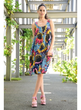 澳洲高端设计师TC 女款 $349 复古印花薄纱无袖A字连衣裙