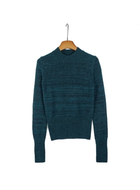 法系IM 女款 绿色 复古花纱圆领收腰短款针织衫 毛衣