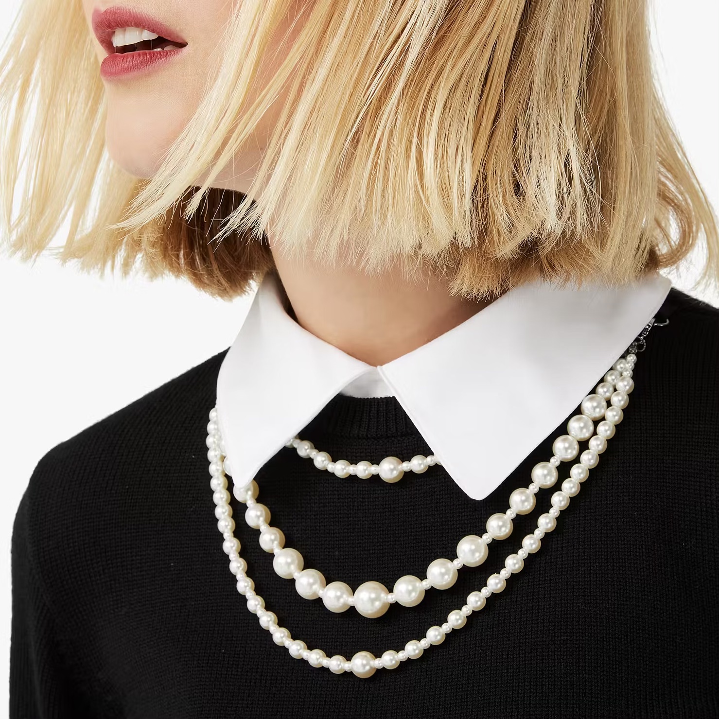 纽约轻奢KS珍珠项链假两件针织衫