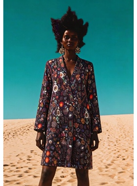 澳洲高端设计师TC 女款 复古3D宝石印花中长款夹克外套