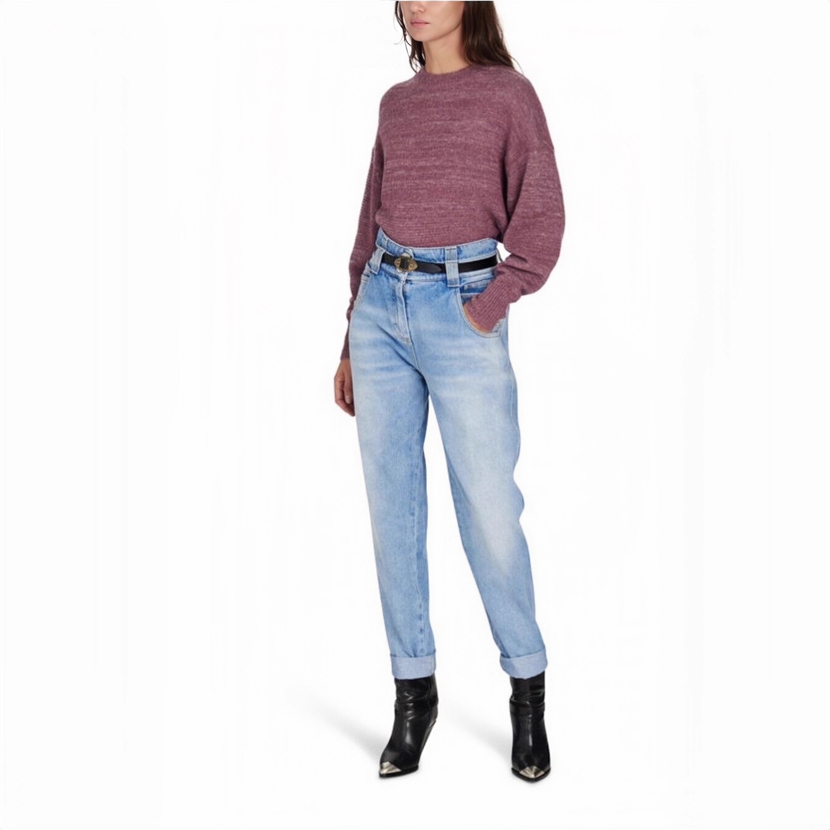 领落肩袖下摆罗纹针织衫毛衣