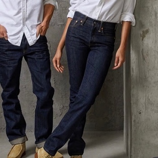 美系AE 无性别 复古高端线 日本赤耳布边原色直筒牛仔裤