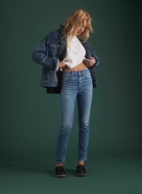 美系AE 复古高端线 女款 SKINNY蓝色高腰弹力修身牛仔裤