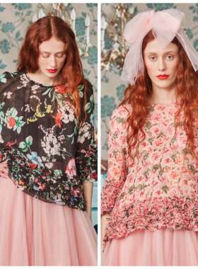 澳洲高端设计师TC 女款 法式复古印花荷叶边薄纱衬衫 上衣