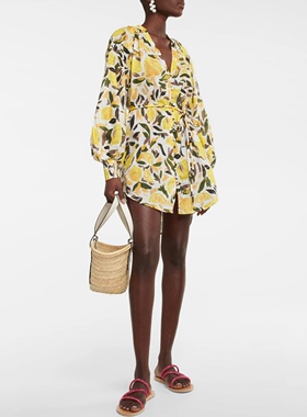 澳大利亚轻奢RV 女款 $525 Amarilla 黄色印花棉质衬衫裙