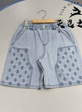 MLB儿童国内专柜25新款男女童时尚休闲百搭老花牛仔短裤7ADPM0253