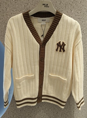 MLB儿童25秋冬新款男女童针织衫撞色透气针织开衫外套7AKCB0254