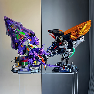 未及银刃乌贼鲨鱼拼装积木海洋系列玩具桌面摆件儿童生日礼物