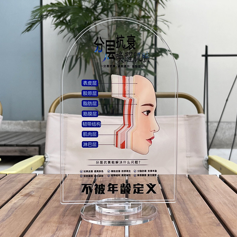 美业皮肤结构分层抗衰医美LOGO透明亚克力产品展示牌台卡柜台桌牌