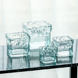 冰川纹方缸创意正方形水培绿植物铜钱草白掌绿萝水养玻璃花瓶鱼缸