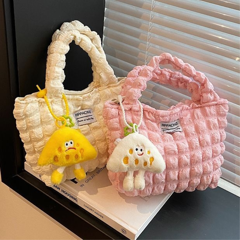 韩国ins褶皱少女心泡泡单肩手提包小清新包包女手提化妆包收纳包