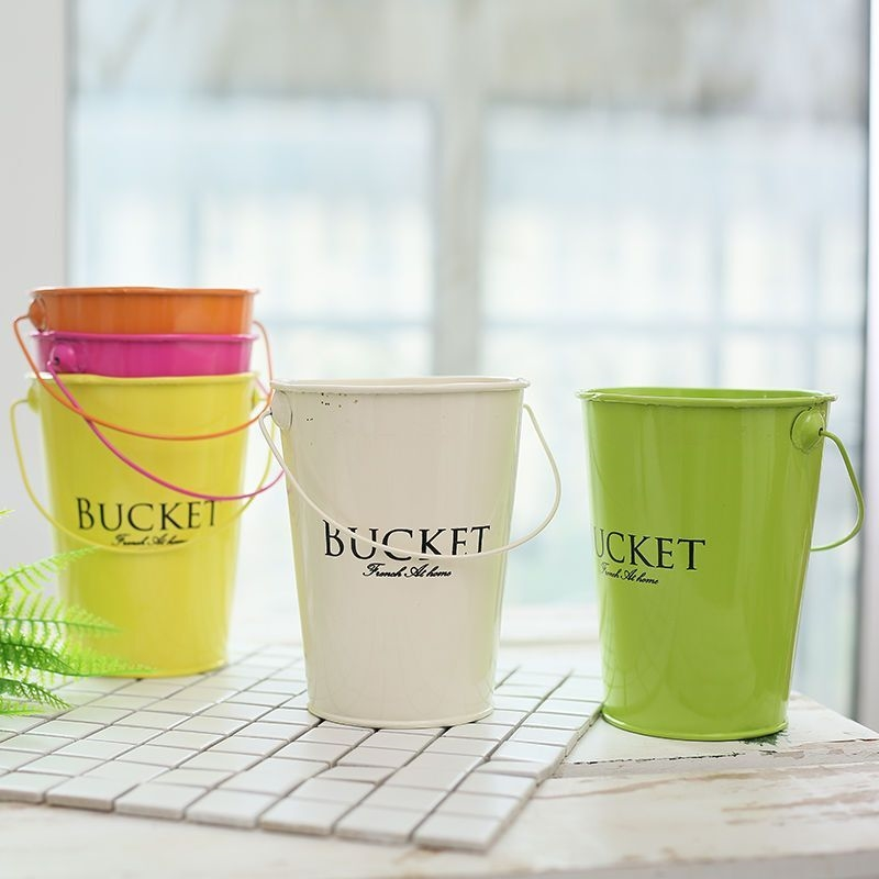 北欧田园铁艺笔筒欧式筷子筒ins风迷你小铁桶收纳桶花桌上垃圾桶