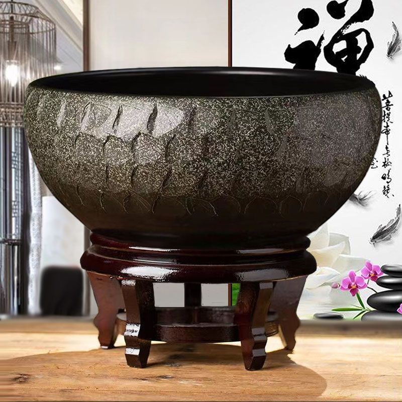 景德镇陶瓷鱼缸古法养鱼缸无洞中式创意鱼缸睡碗莲水培花盆铜钱草