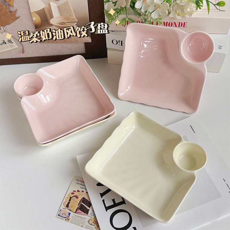 少女心饺子盘陶瓷方形家用菜盘碟子早餐炸鸡分格餐盘寿司水饺盘子