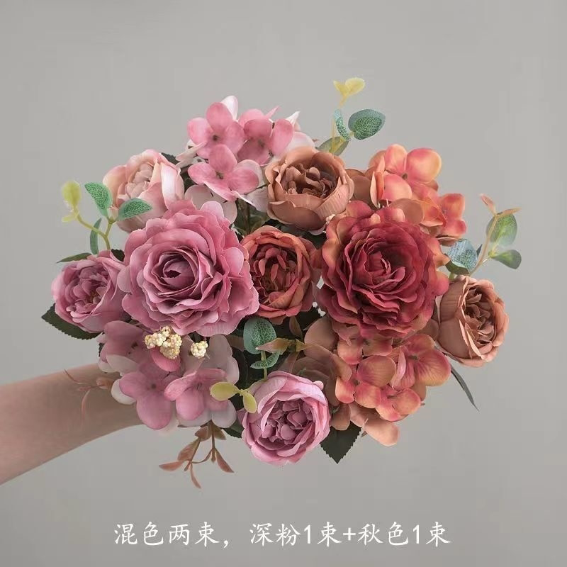 欧式复古绣球牡丹花仿真花束楼梯扶手家居客厅婚庆装饰 假花 插花