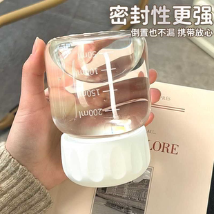 新款高硼硅玻璃杯女便携水杯奶茶杯子ins风刻度牛奶胖胖杯豆浆杯