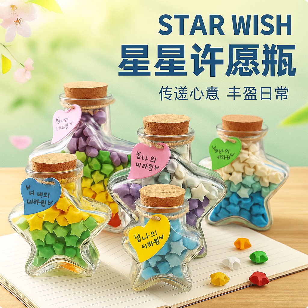 大号星星瓶装幸运星的玻璃瓶 木塞透明五角星许愿瓶创意七夕礼物