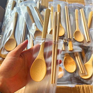 纯竹子/新款便携餐具竹木筷子勺子学生套装筷勺套收纳盒野营户外