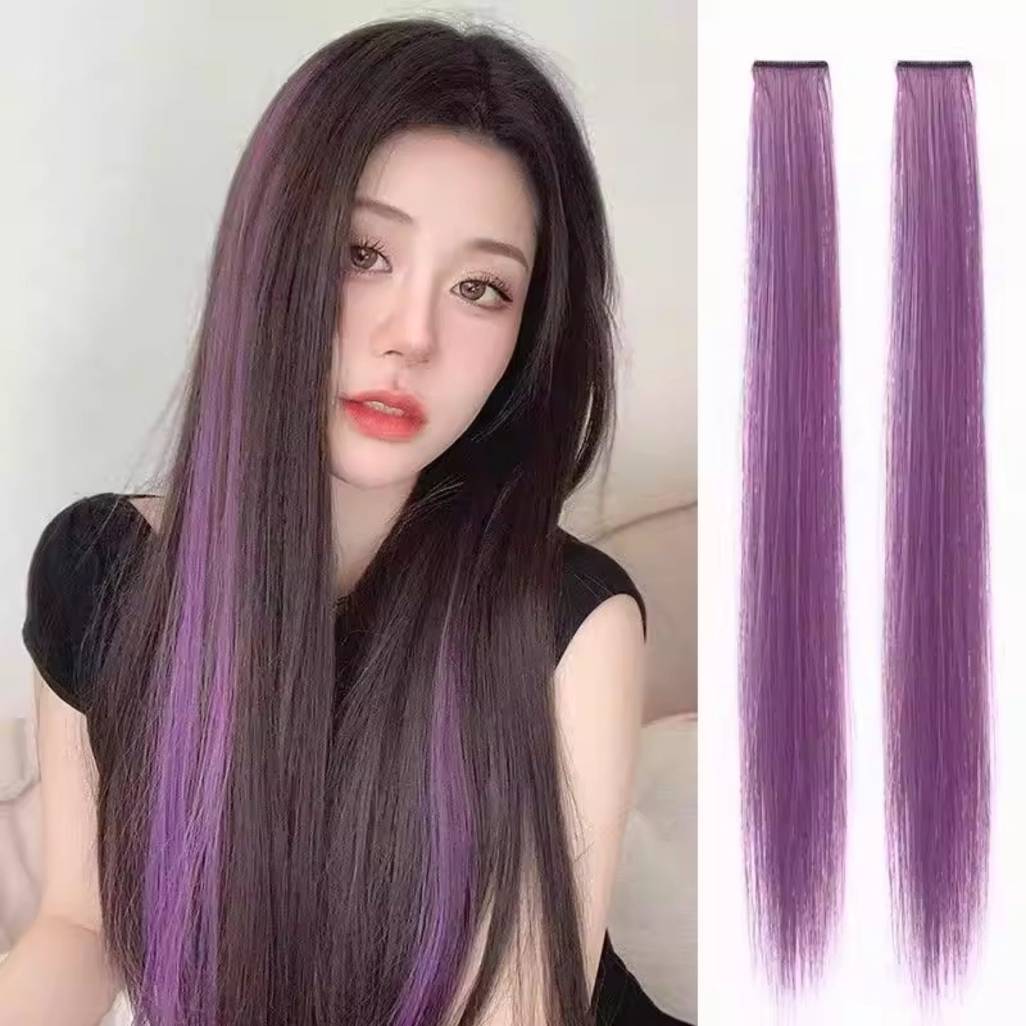 挂耳染发片长发挑染假发片一片式