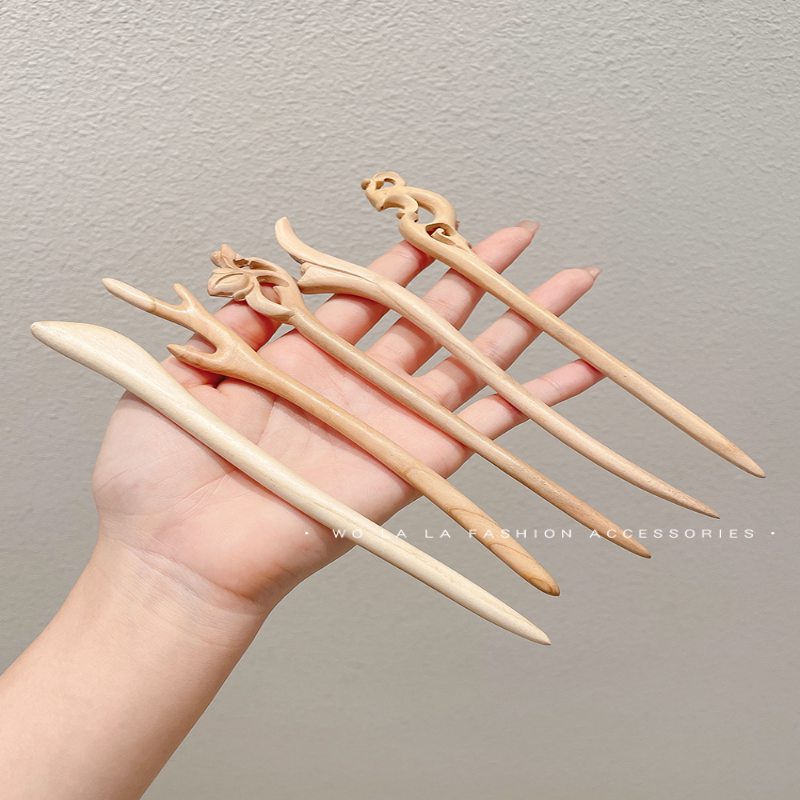 古风纯手工木质盘发簪子桃木发簪diy自制工具材料包半成品图纸