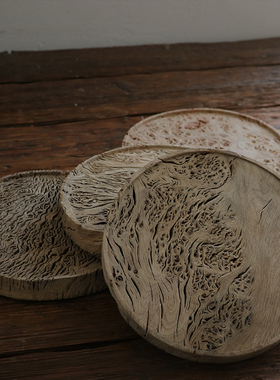 不凡木逸风化木中式壶承干泡茶盘圆形复古小茶托盘整木围炉隔热垫