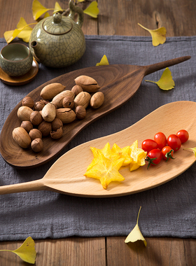 不凡木逸黑胡桃日式木质托盘零食点心水果盘创意手工羽毛实木盘子