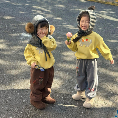 童装儿童加绒卫衣2025新款冬装宝宝套头衫男童女童一体绒卡通上衣