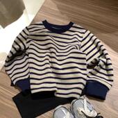 男童女童洋气时髦撞色条纹长袖 新款 上衣 儿童卫衣2026秋装 韩国童装