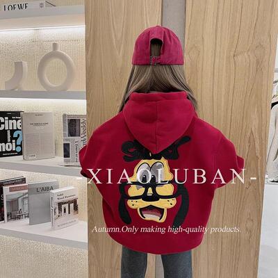 女童卡通连帽加厚帽衫