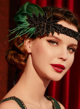 1920s Flapper girl羽毛发带20年代欧美复古羽毛头饰女士化妆舞会