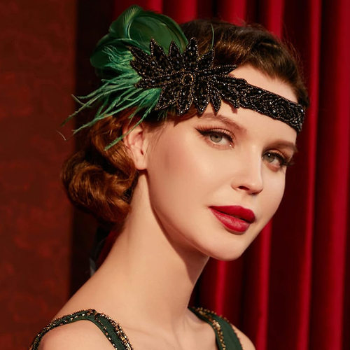 1920s Flapper girl羽毛发带20年代欧美复古羽毛头饰女士化妆舞会