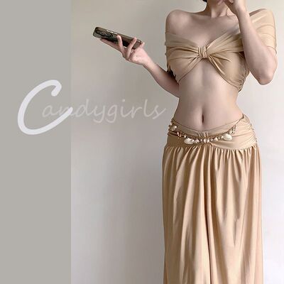 Candygirls欧美性感小胸一字肩露腰辣妹比基尼女度假温泉泳衣长裙