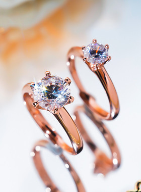 AU750玫瑰金D色莫桑石单钻T家六爪戒指藤蔓简约百搭钻戒时尚精致