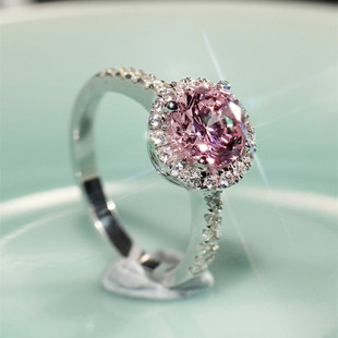 PT950铂金D色莫桑石群镶满钻戒指纯银1克拉粉钻结婚钻戒时尚日常