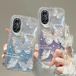 华为荣耀v40手机壳v30/pro/v20/v10/v9轻奢版手机壳v8透明软套全包防摔可爱硅胶潮奢华高档蝴蝶手链闪粉